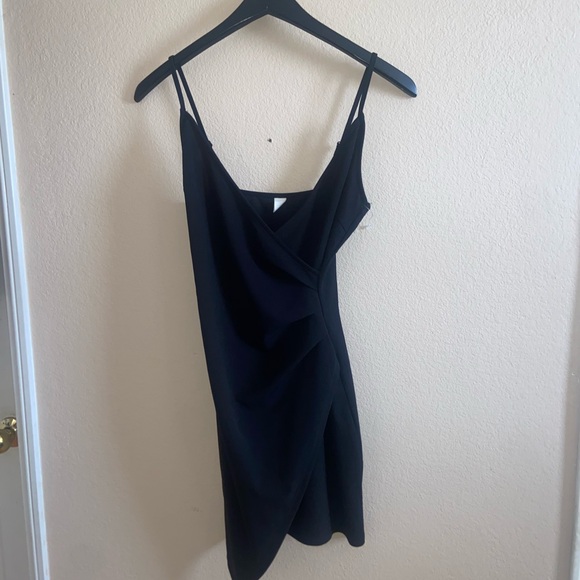 black formal mini dress bodycon faux wrap foldover front y2k fashion party vibes - Picture 3 of 15